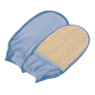 Dual sided natural loofah mitt with wristband by Spongean