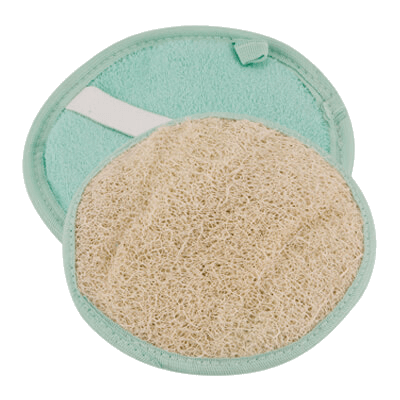 Dual sided natural loofah round pad with hand strap by Spongean